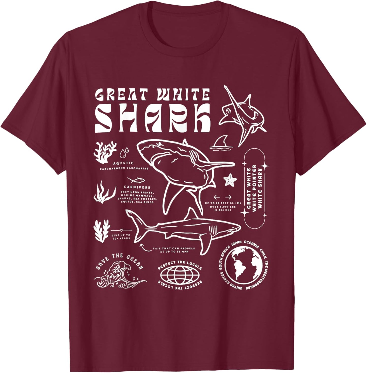 Great White Shark Anatomy Marine Biologist T-Shirt - T-Shirt | Maroon