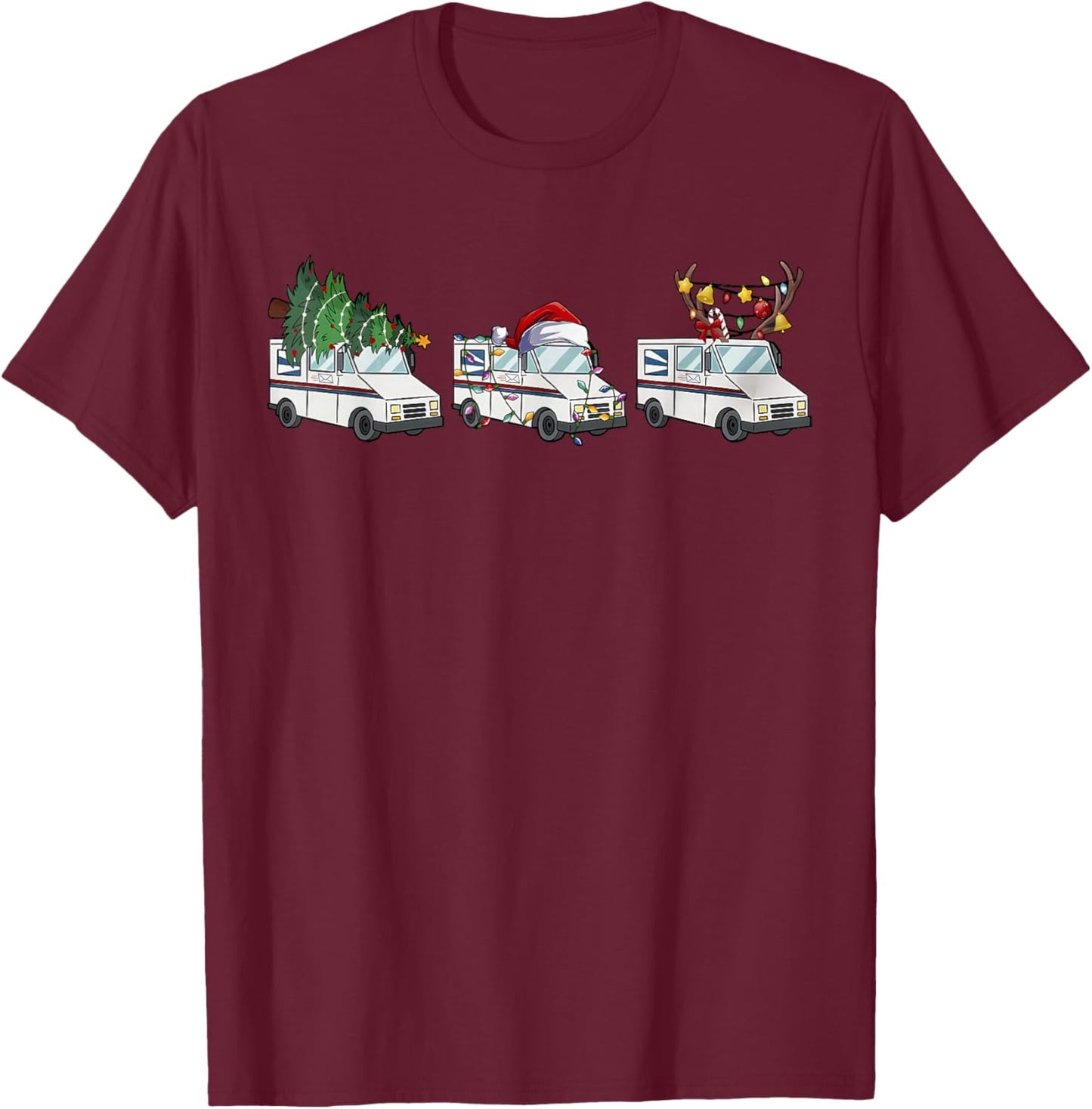 Post Office Truck Christmas Postal Worker Xmas Mail Truck T-Shirt - T-Shirt | Maroon