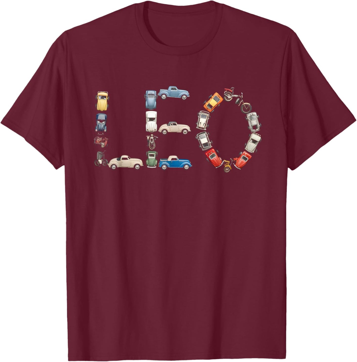 Leo Custom Name Personalized Classic Cars Boys Women Men T-Shirt - T-Shirt | Maroon