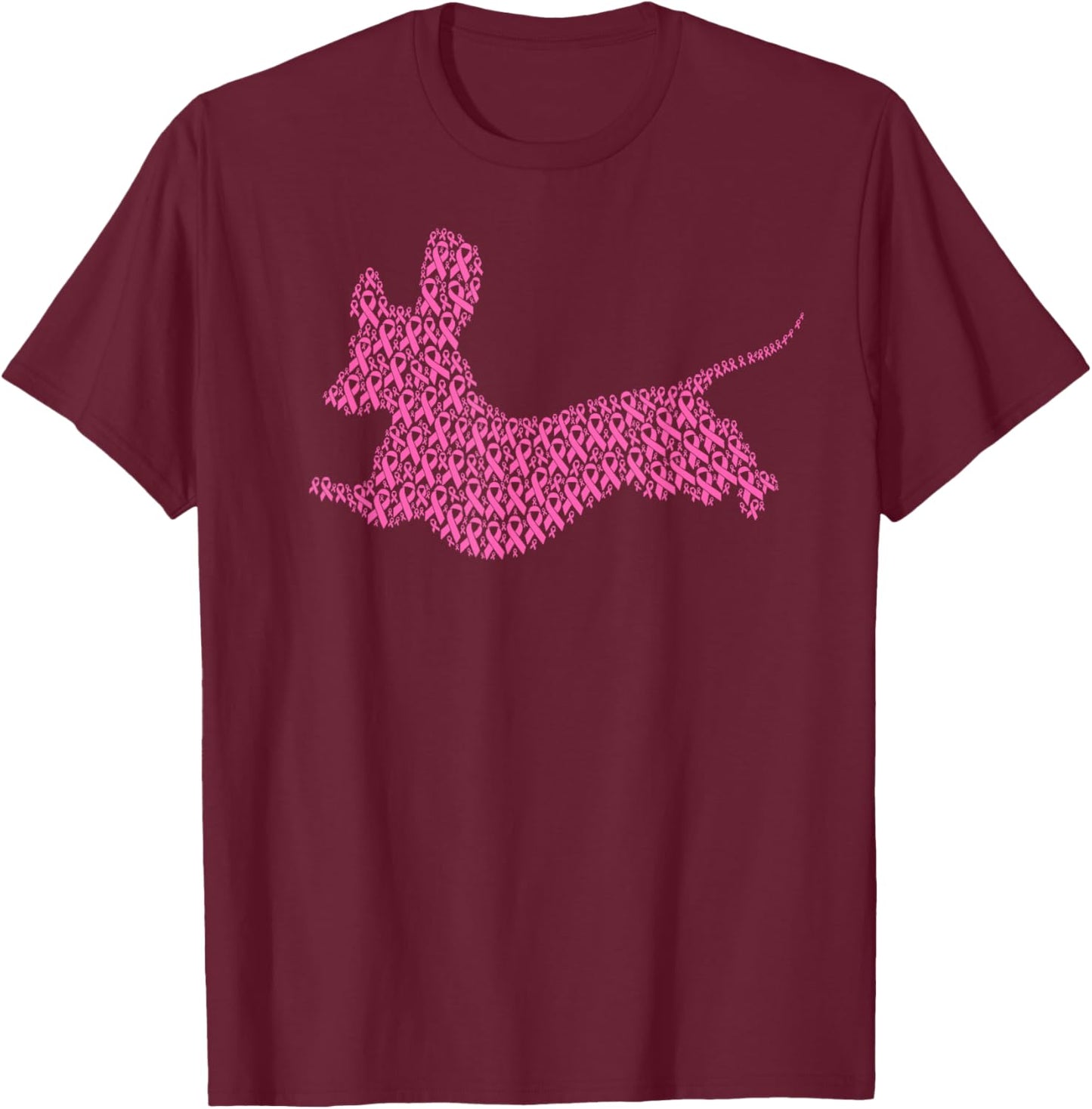 Breast Cancer Awareness Pink Ribbon & Survivor Dog Dachshund Men Women Kids T-Shirt - T-Shirt | Maroon