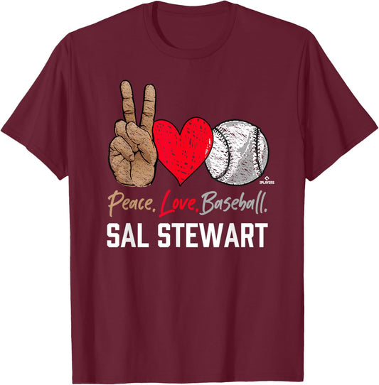 Peace Love Sal Stewart Prospect Baseball Fan Gear T-Shirt - T-Shirt | Maroon