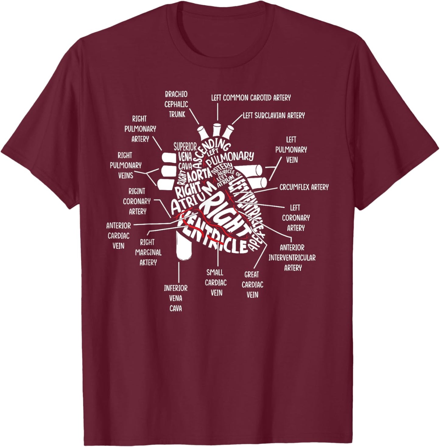 Medical Humor Cardiology Anatomical Heart Cardiac Nurse T-Shirt - T-Shirt | Maroon