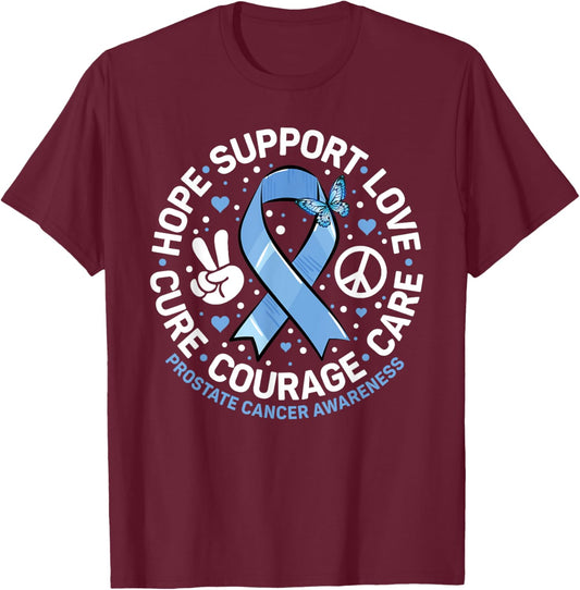 Prostate Cancer Awareness Support Squad Light Blue Ribbon T-Shirt - T-Shirt | Maroon