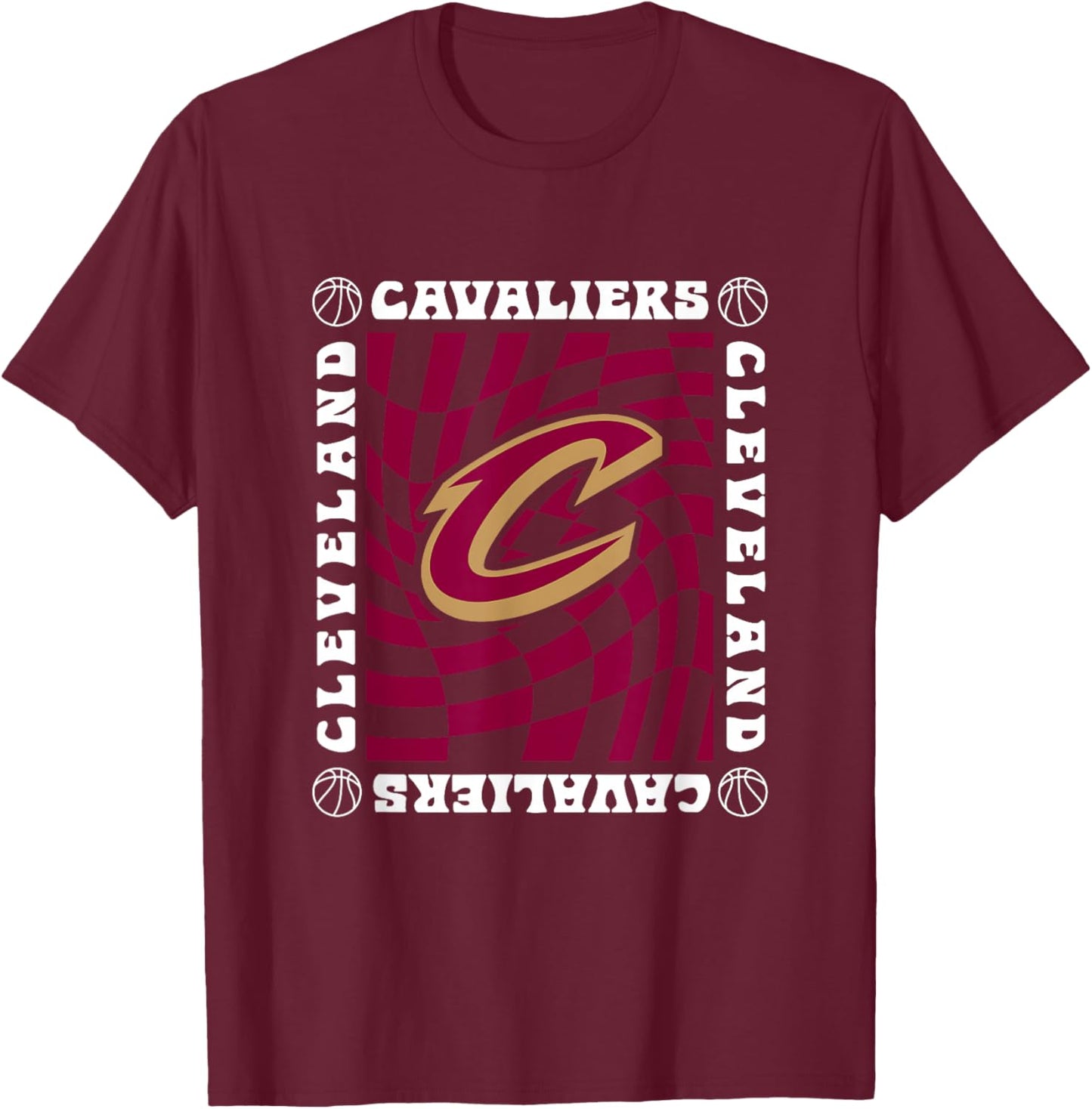 NBA Cleveland Cavaliers Retro Checkerboard Wave T-Shirt - T-Shirt | Maroon