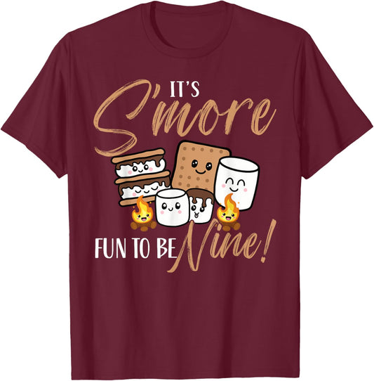 Birthday Campfire Marshmallow It's S'more Fun To Be Nine 9th T-Shirt - T-Shirt | Maroon