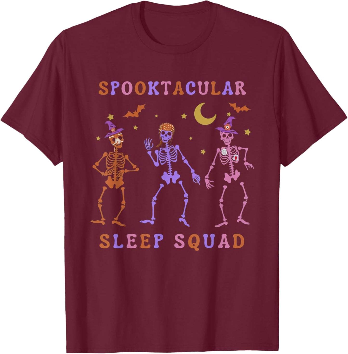 Polysomnographic Tech Halloween Skeleton Sleep Tech Squad T-Shirt - T-Shirt | Maroon