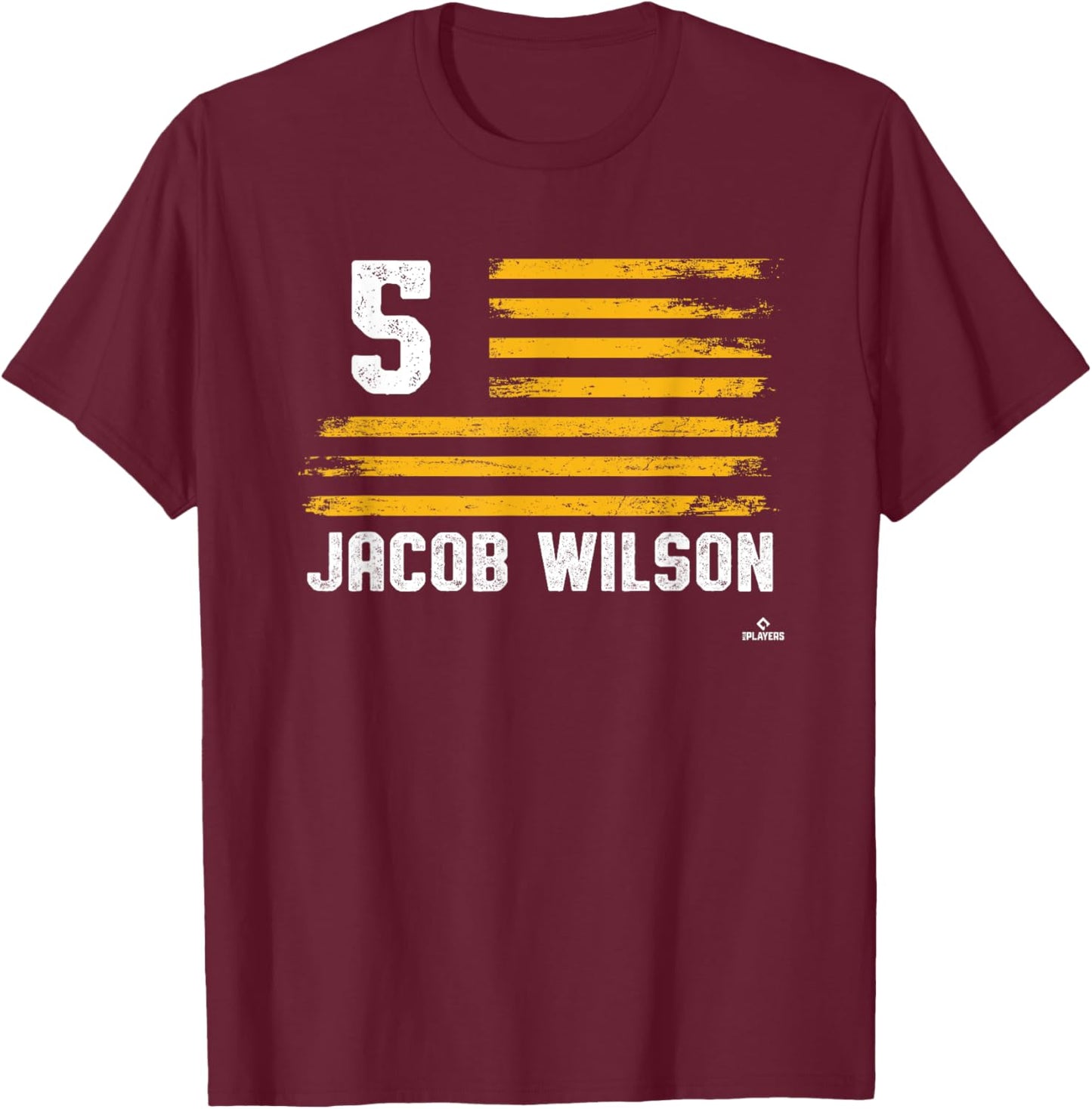 Flag Stripes Jacob Wilson Oakland Baseball MLBPA T-Shirt - T-Shirt | Maroon