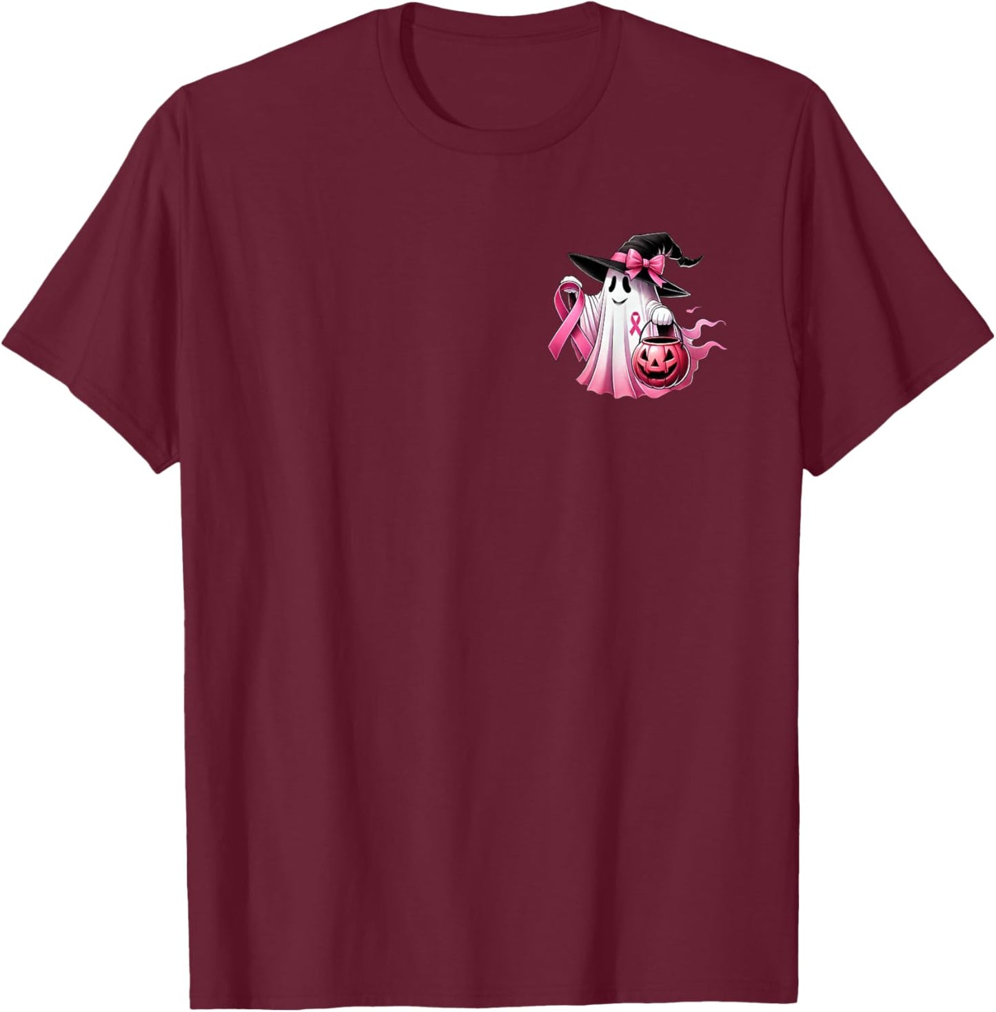 In October We Wear Pink Witch Ghost Breast Cancer (2 Side) T-Shirt - T-Shirt | Maroon