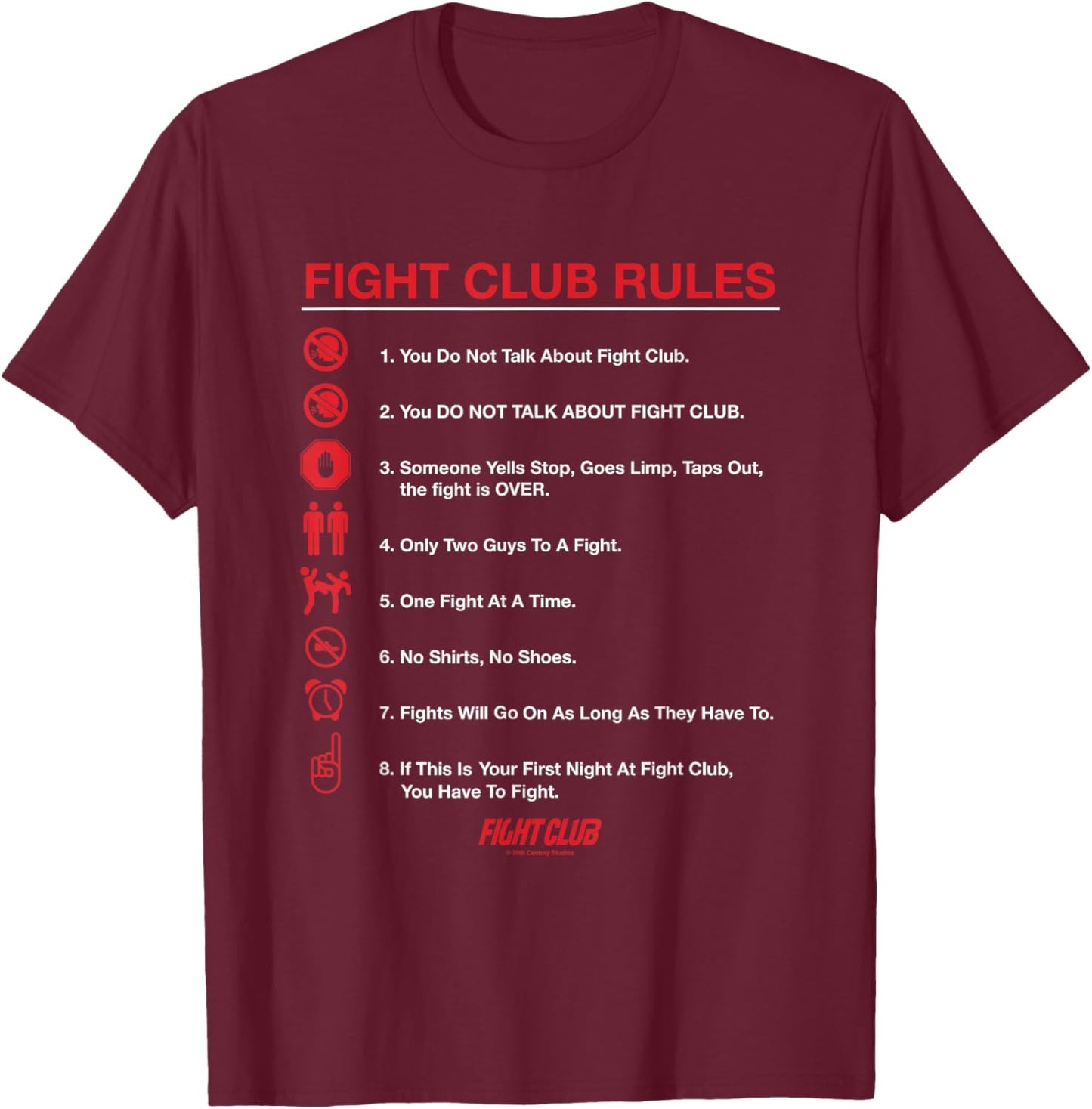 Fight Club Iconic List Rules Big Chest Text Logo T-Shirt - T-Shirt | Maroon