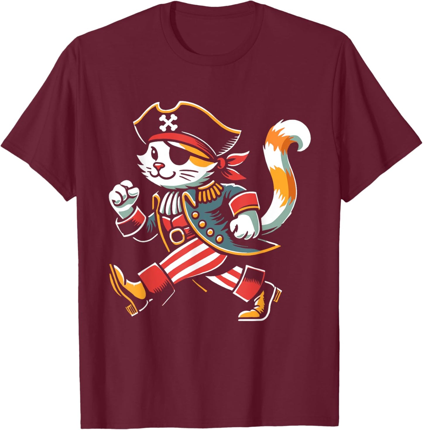 Retro Cat Pirate Captain Costume Kids Boys T-Shirt - T-Shirt | Maroon