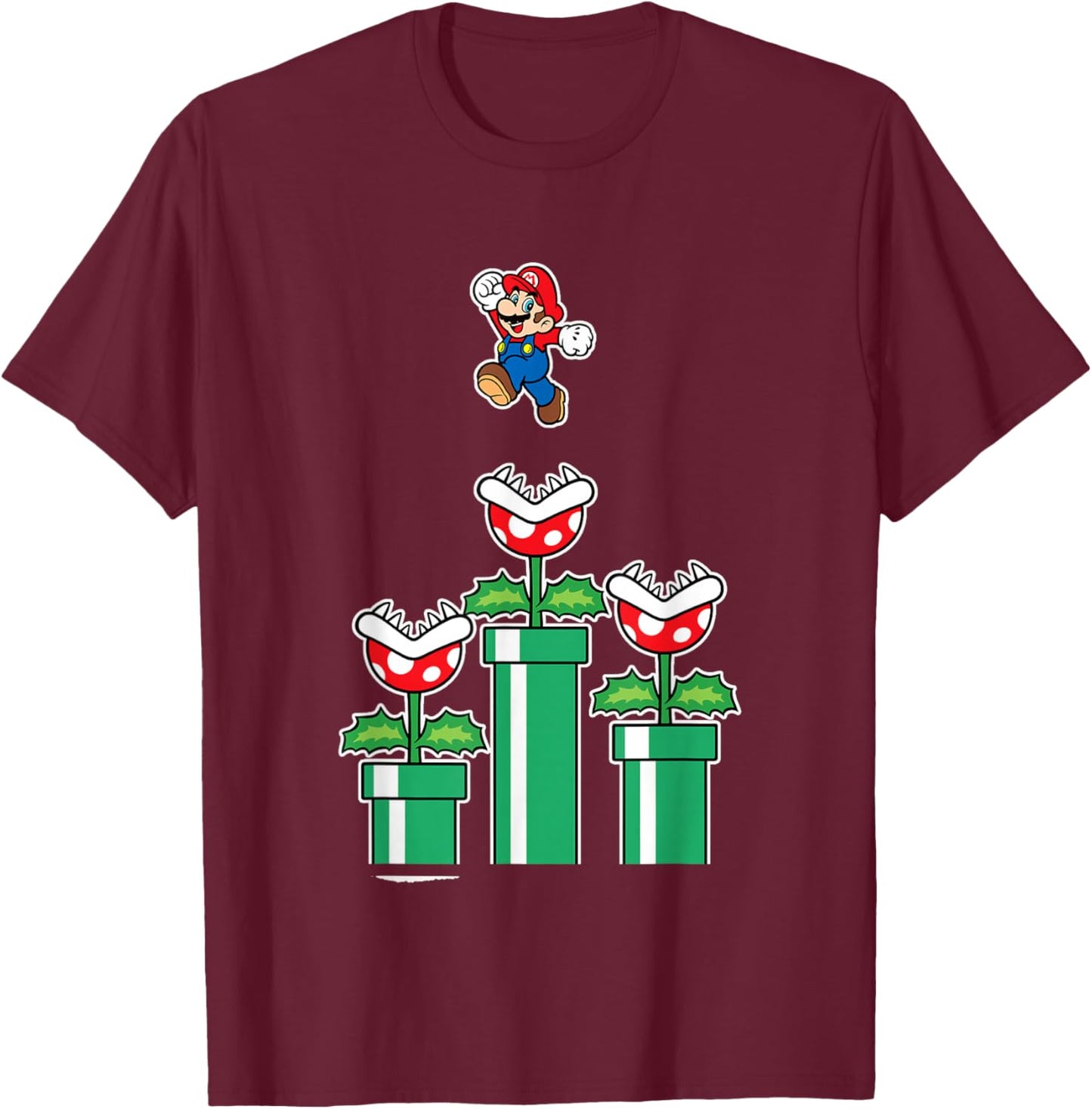 Super Mario Man Eater Jumping Piranha Plants T-Shirt - T-Shirt | Maroon