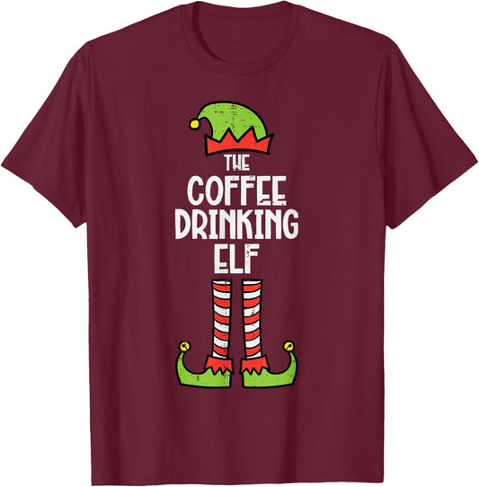 Christmas Coffee Elf Xmas Family Group Matching Men Women T-Shirt - T-Shirt | Maroon