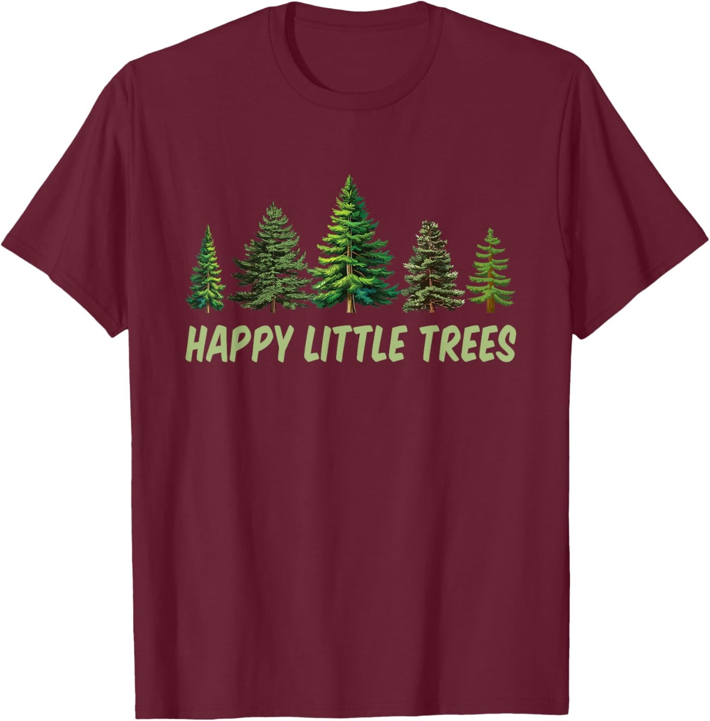 Happy Little Trees Vintage Camping T-Shirt - T-Shirt | Maroon