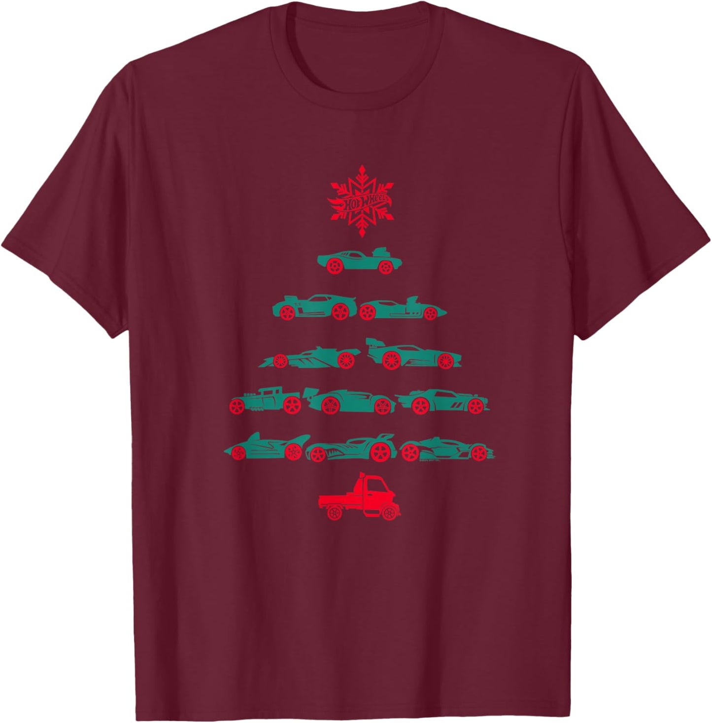 Hot Wheels Car Christmas Tree T-Shirt - T-Shirt | Maroon