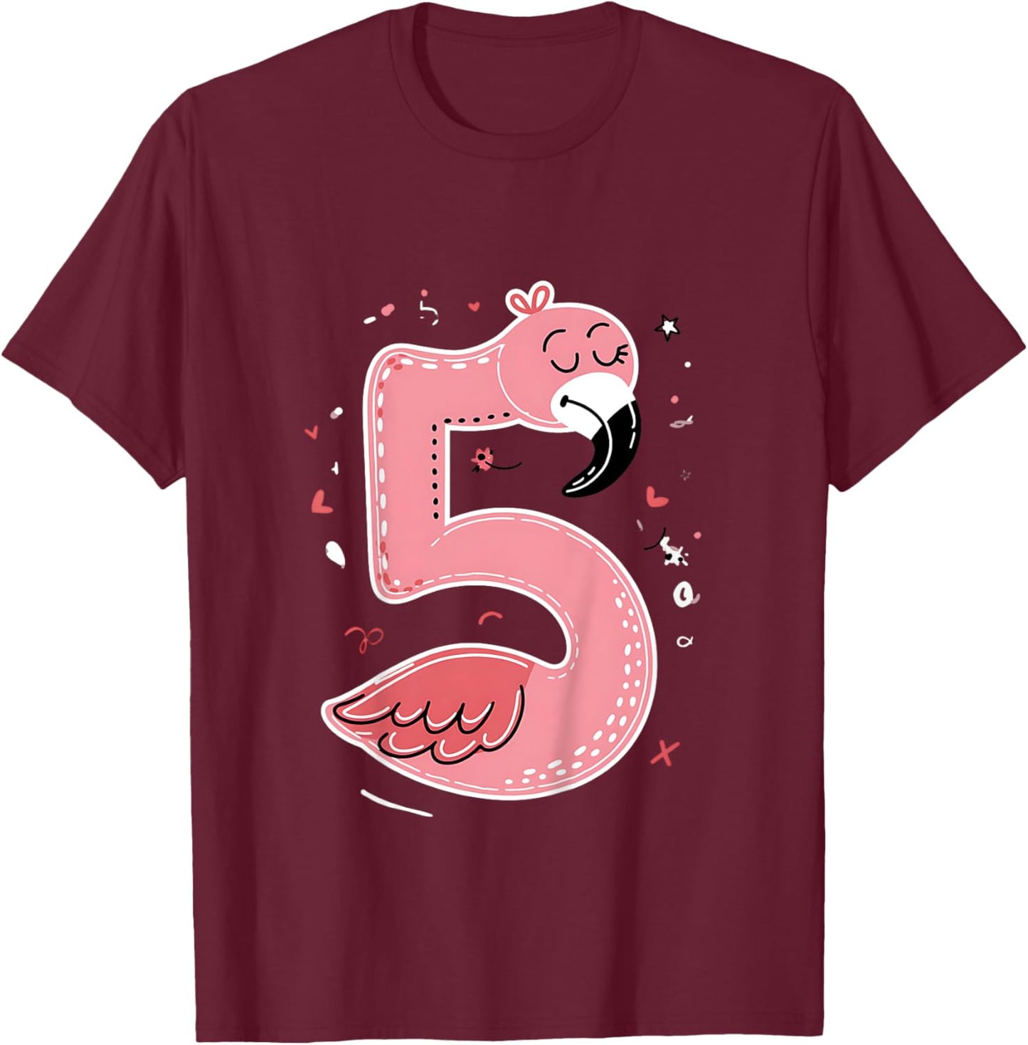 Celebrate 5 Years Old Party For Flamingo Birthday Girl T-Shirt - T-Shirt | Maroon