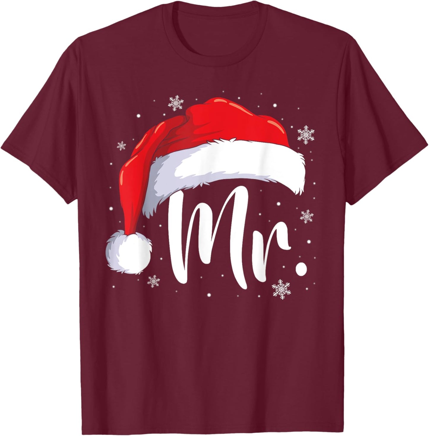 Mr and Mrs Claus Couples Matching Christmas Pajamas Santa T-Shirt - T-Shirt | Maroon