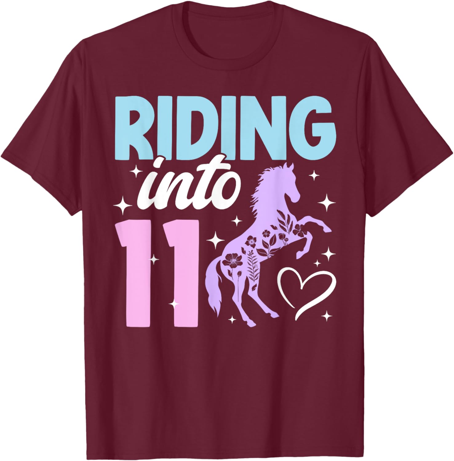 11th Horse Birthday Eleven Year Old Girl Horses Birthday T-Shirt - T-Shirt | Maroon