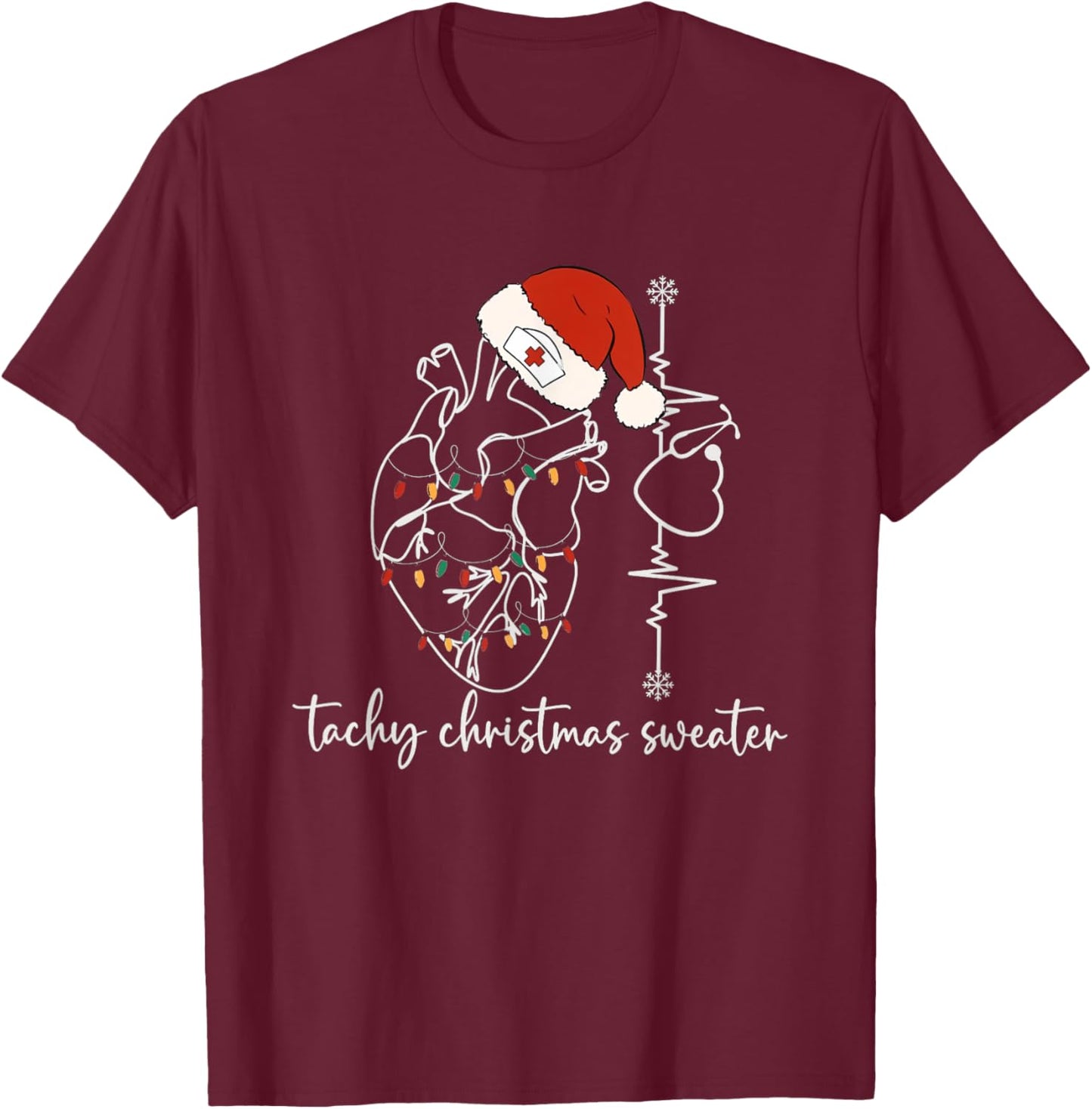 Heart Anatomy Nurse Christmas Cardiac Tachy Cvicu Icu T-Shirt - T-Shirt | Maroon