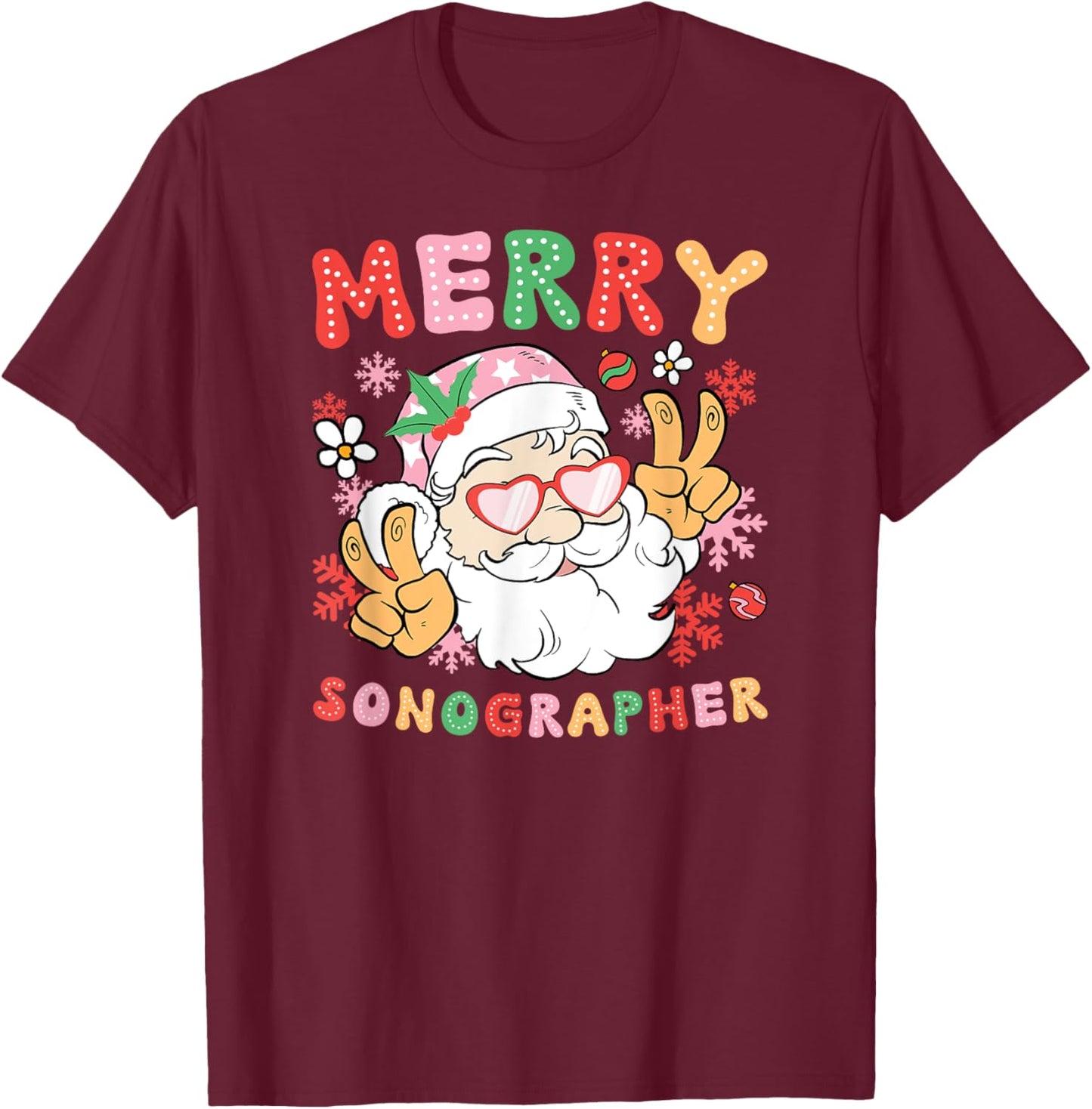 Merry Sonographer Christmas Sonography Xmas Party T-Shirt - T-Shirt | Maroon