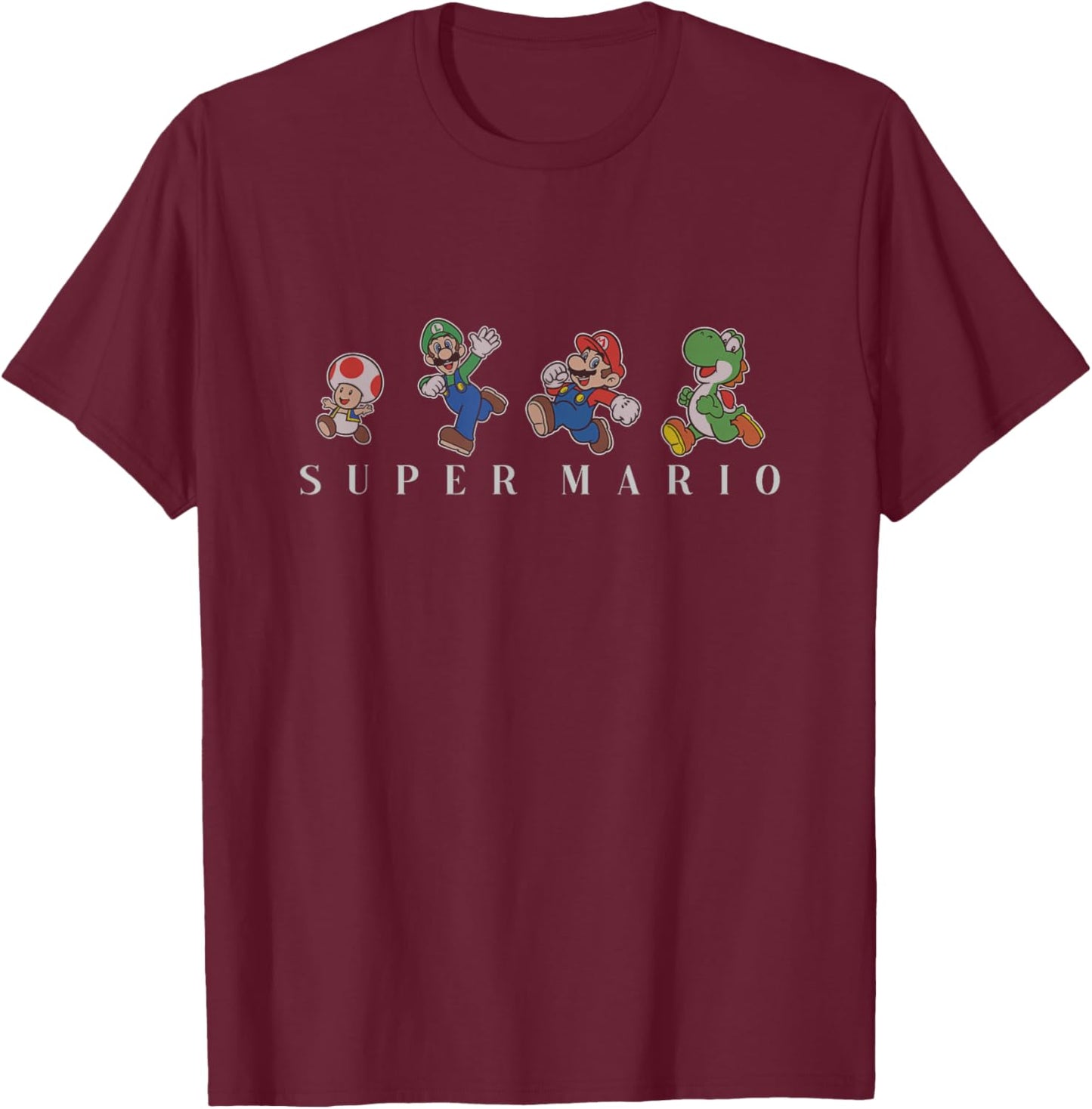 Super Mario Classic Character Line Up Simple Text T-Shirt - T-Shirt | Maroon