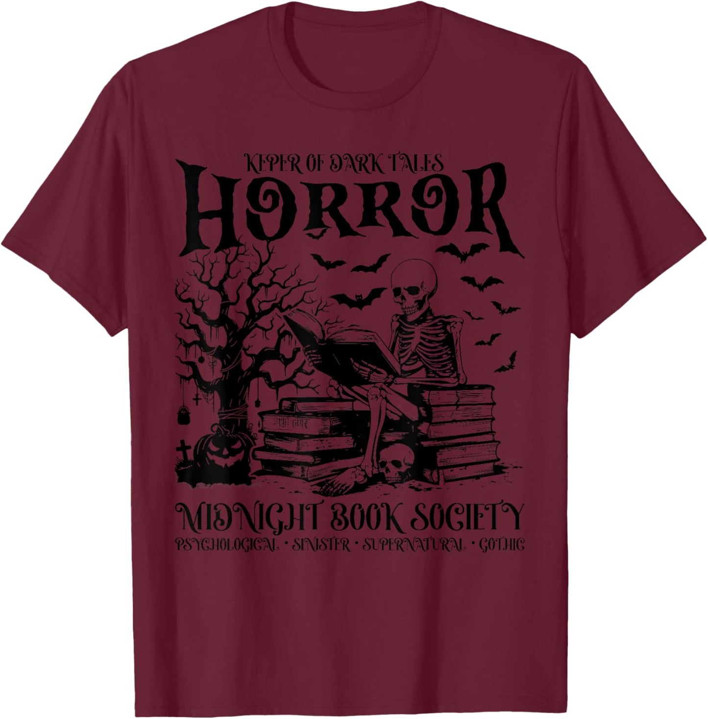 Halloween Horror Midnight Book Club Society Literary Reader T-Shirt - T-Shirt | Maroon