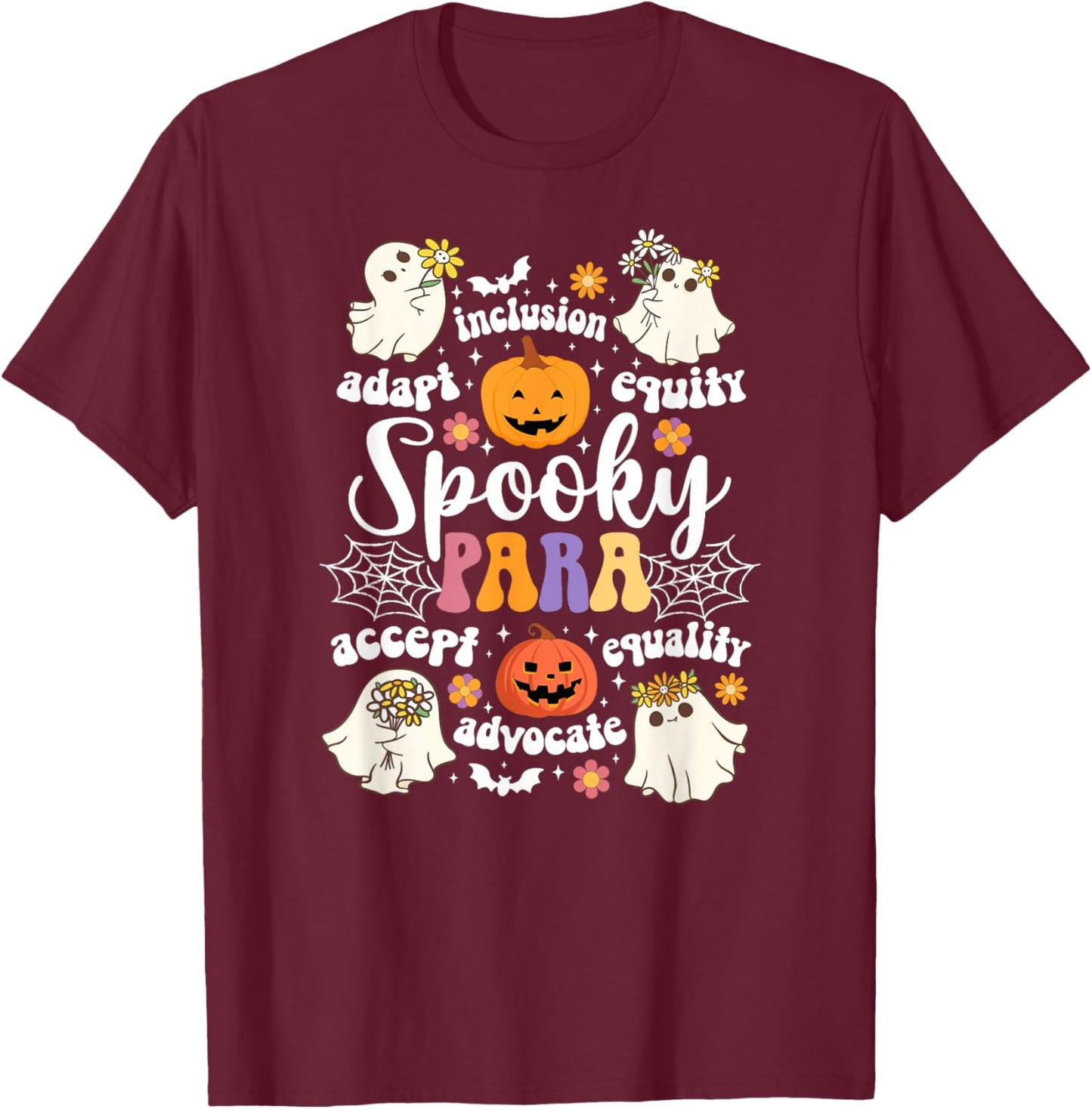 Spooky Para Halloween Parapro Groovy Paraprofessional T-Shirt - T-Shirt | Maroon