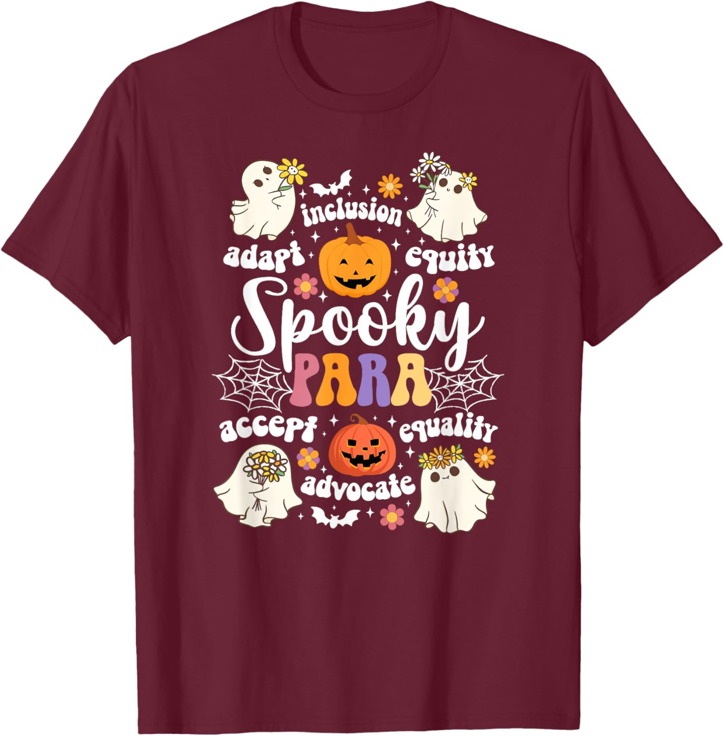 Spooky Para Halloween Parapro Groovy Paraprofessional T-Shirt - T-Shirt | Maroon