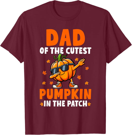 Dad Of Cutest Pumpkin In Patch Thanksgiving Family Group T-Shirt - T-Shirt | Maroon