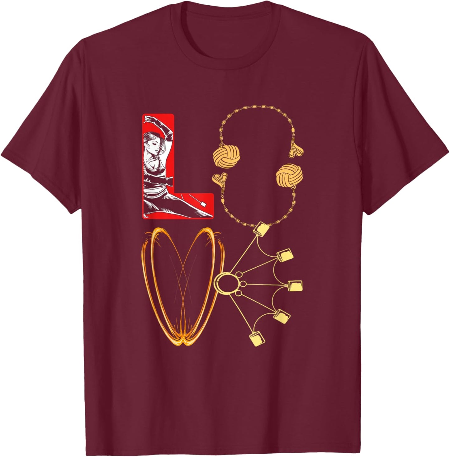 Fire Spinner Love Fire Spinning Equipment T-Shirt - T-Shirt | Maroon