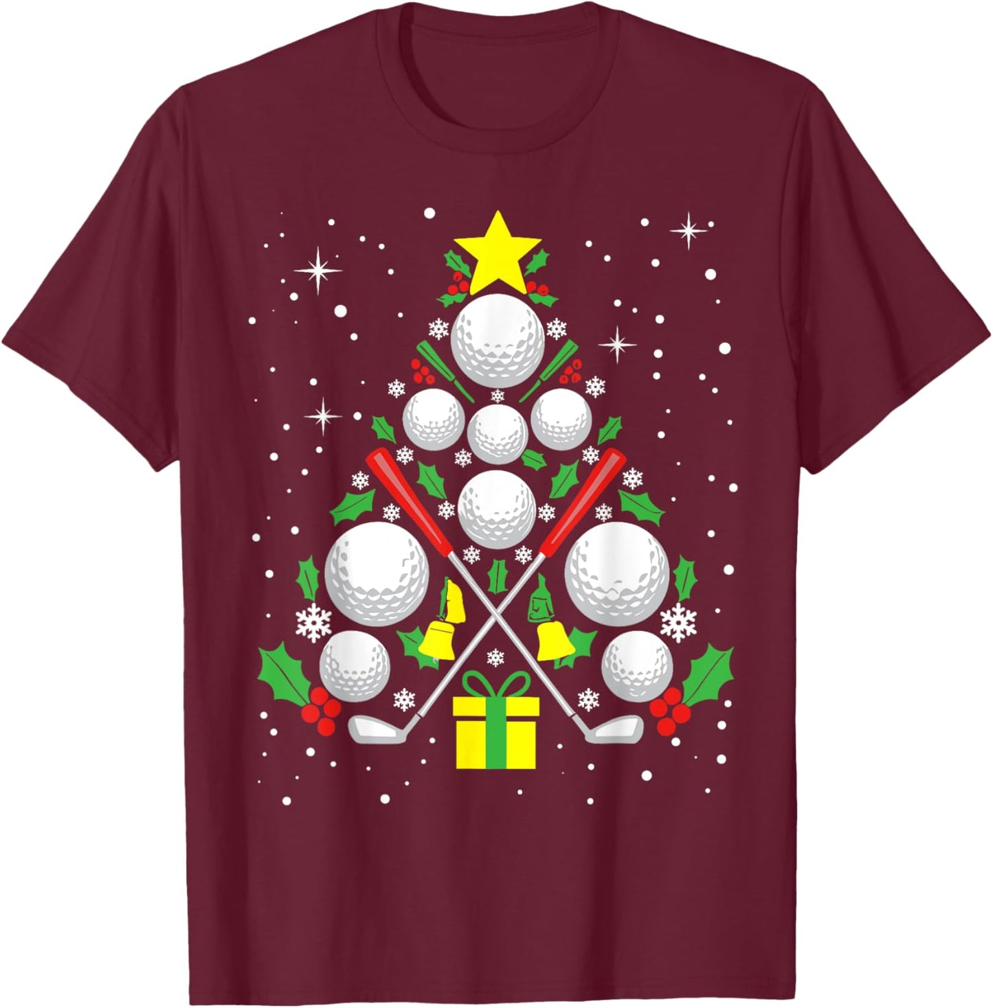 Funny Golf Player Xmas Lights Golf Christmas Tree T-Shirt - T-Shirt | Maroon