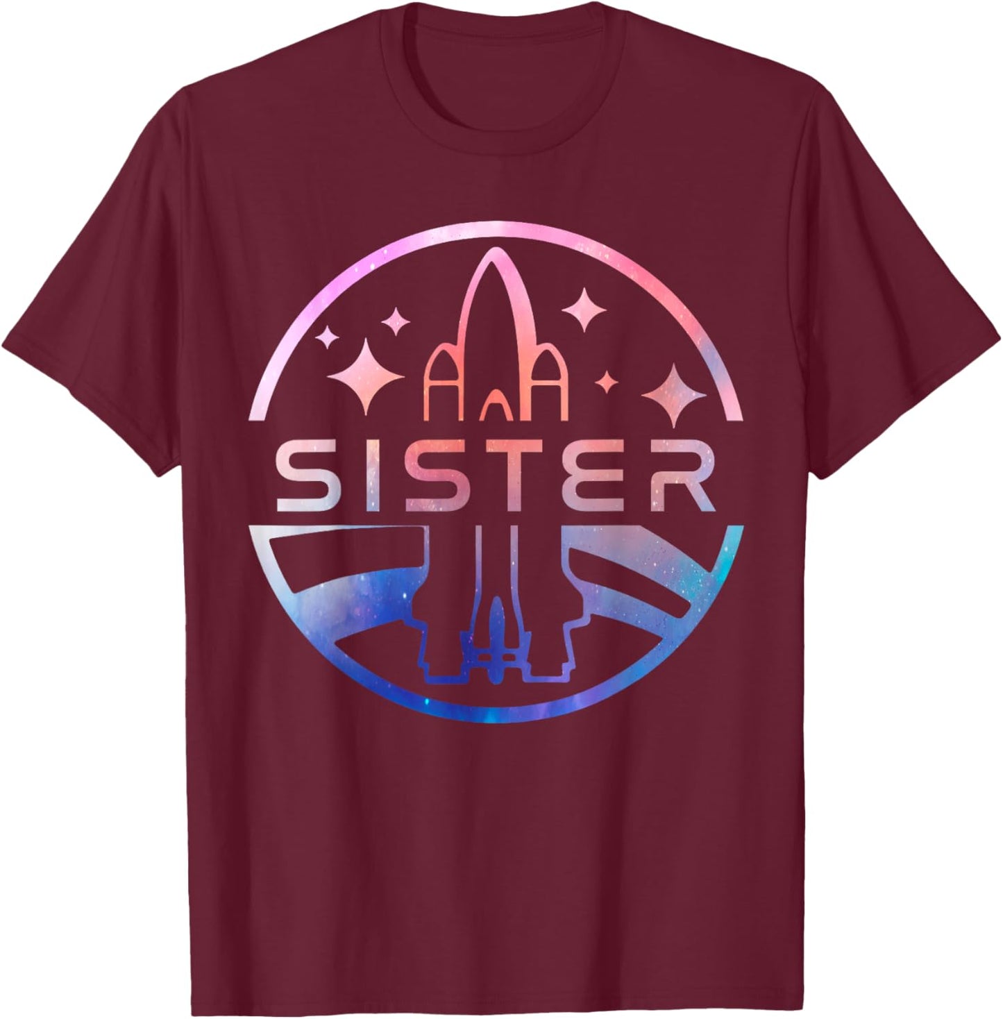 Funny Sister Space Astronaut Rocket Birthday Party T-Shirt - T-Shirt | Maroon