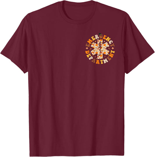 Emergency Department ER Nurse Fall Pumpkin Thanksgiving T-Shirt - T-Shirt | Maroon