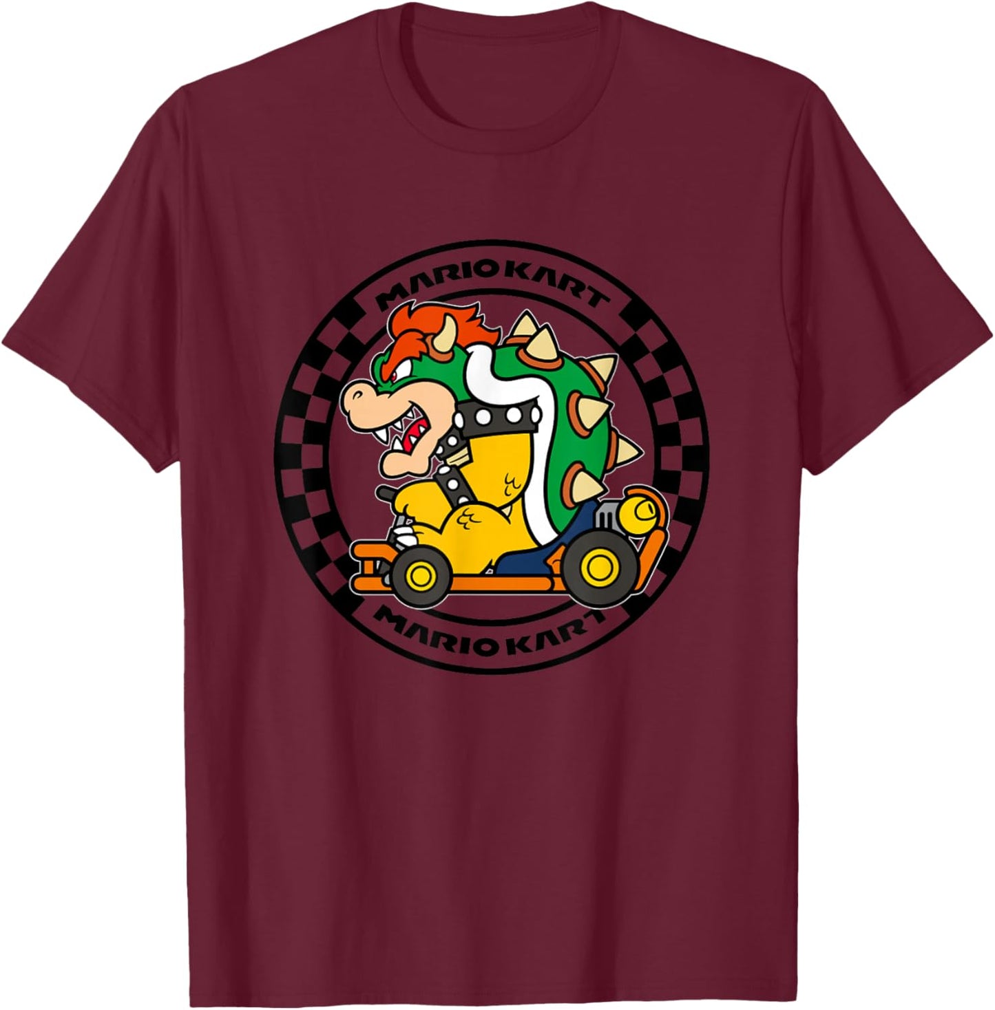 Mario Kart Bower Koopa Vintage Race Circle T-Shirt - T-Shirt | Maroon