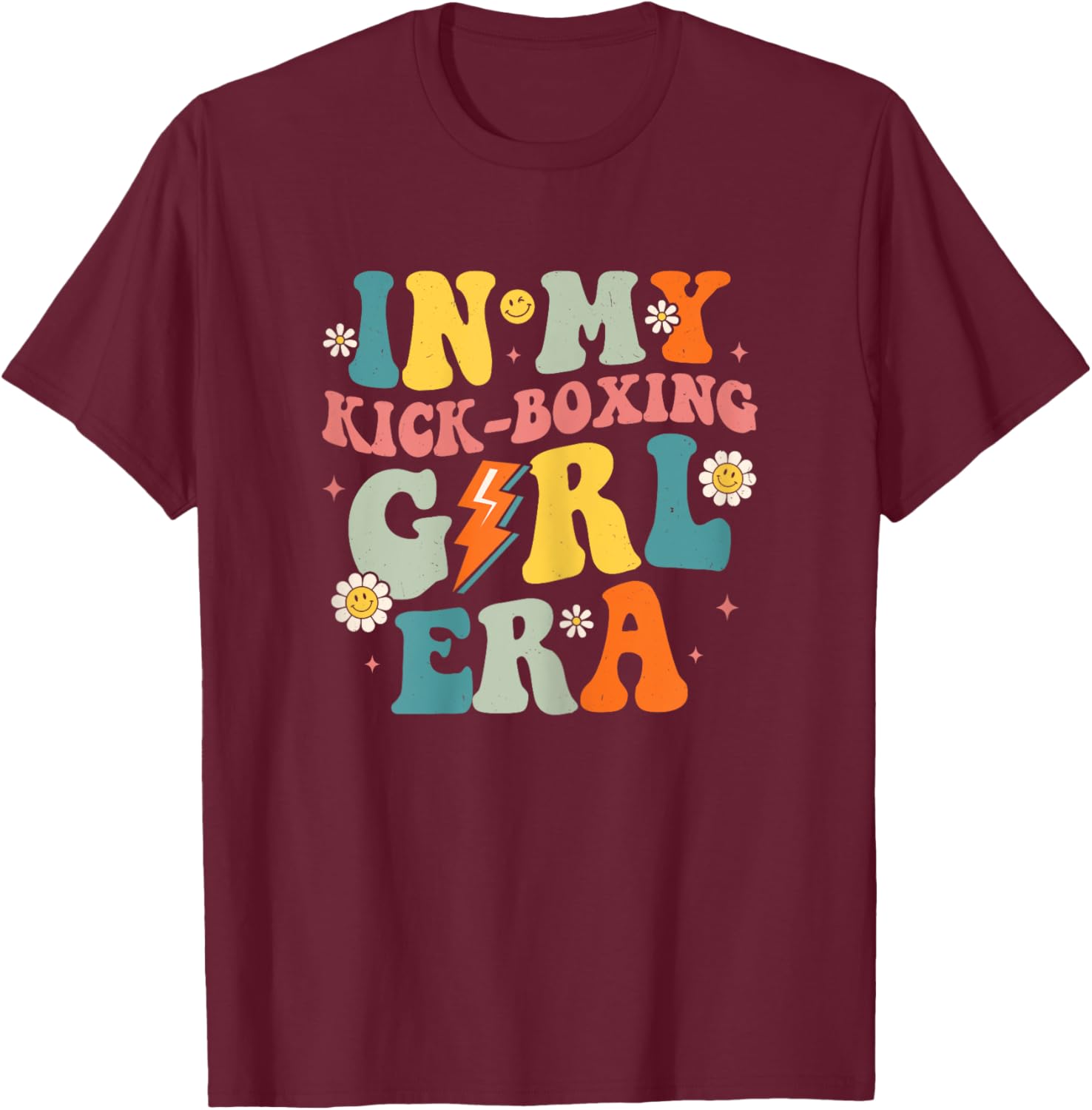 In My Kick-Boxing Girl Era Groovy Retro Kick-Boxing Girls T-Shirt - T-Shirt | Maroon