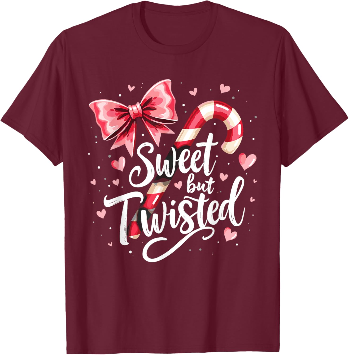 Sweet But Twisted Holiday Cheer Candy Cane Style T-Shirt - T-Shirt | Maroon