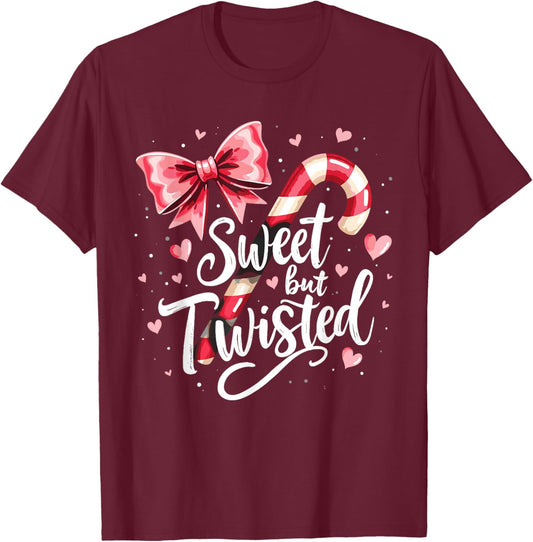 Sweet But Twisted Holiday Cheer Candy Cane Style T-Shirt - T-Shirt | Maroon