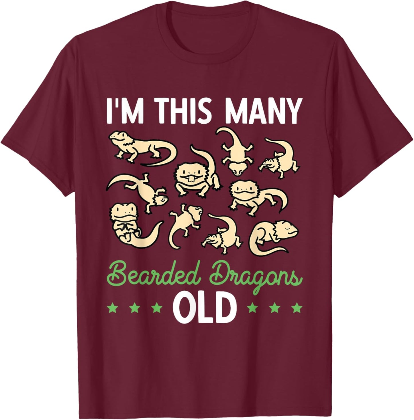 I'm This Many Bearded Dragons Old Reptile 10th Birthday T-Shirt - T-Shirt | Maroon