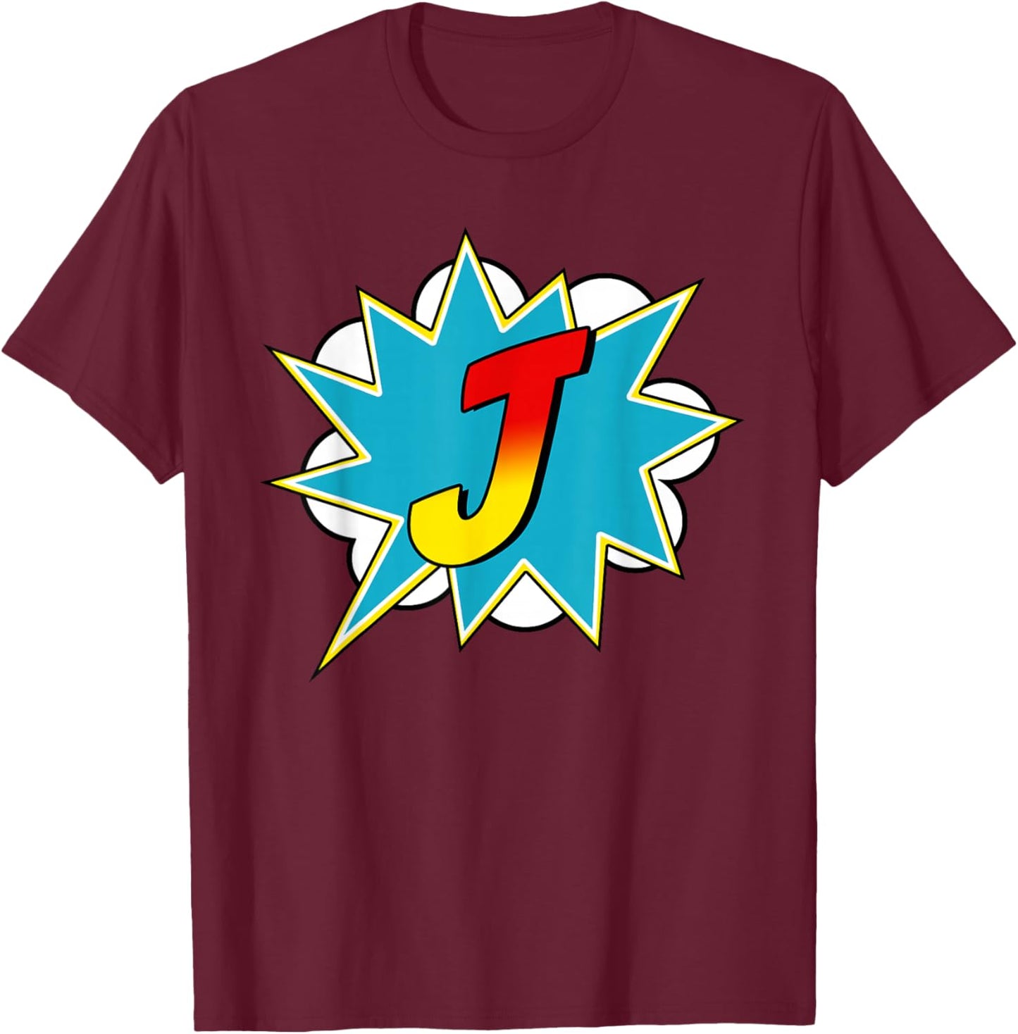 Letter J Superhero Name Comic Letter Retro Costume T-Shirt - T-Shirt | Maroon