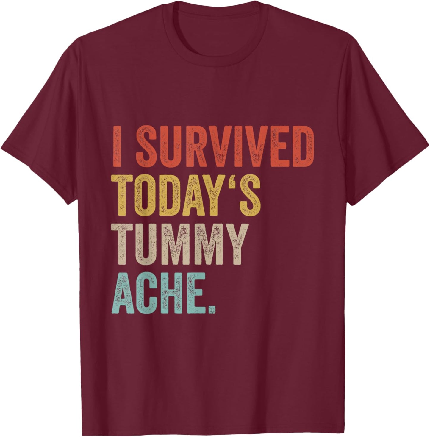 Retro Sarcastic Saying Apparel I Survived Todays Tummy Ache T-Shirt - T-Shirt | Maroon