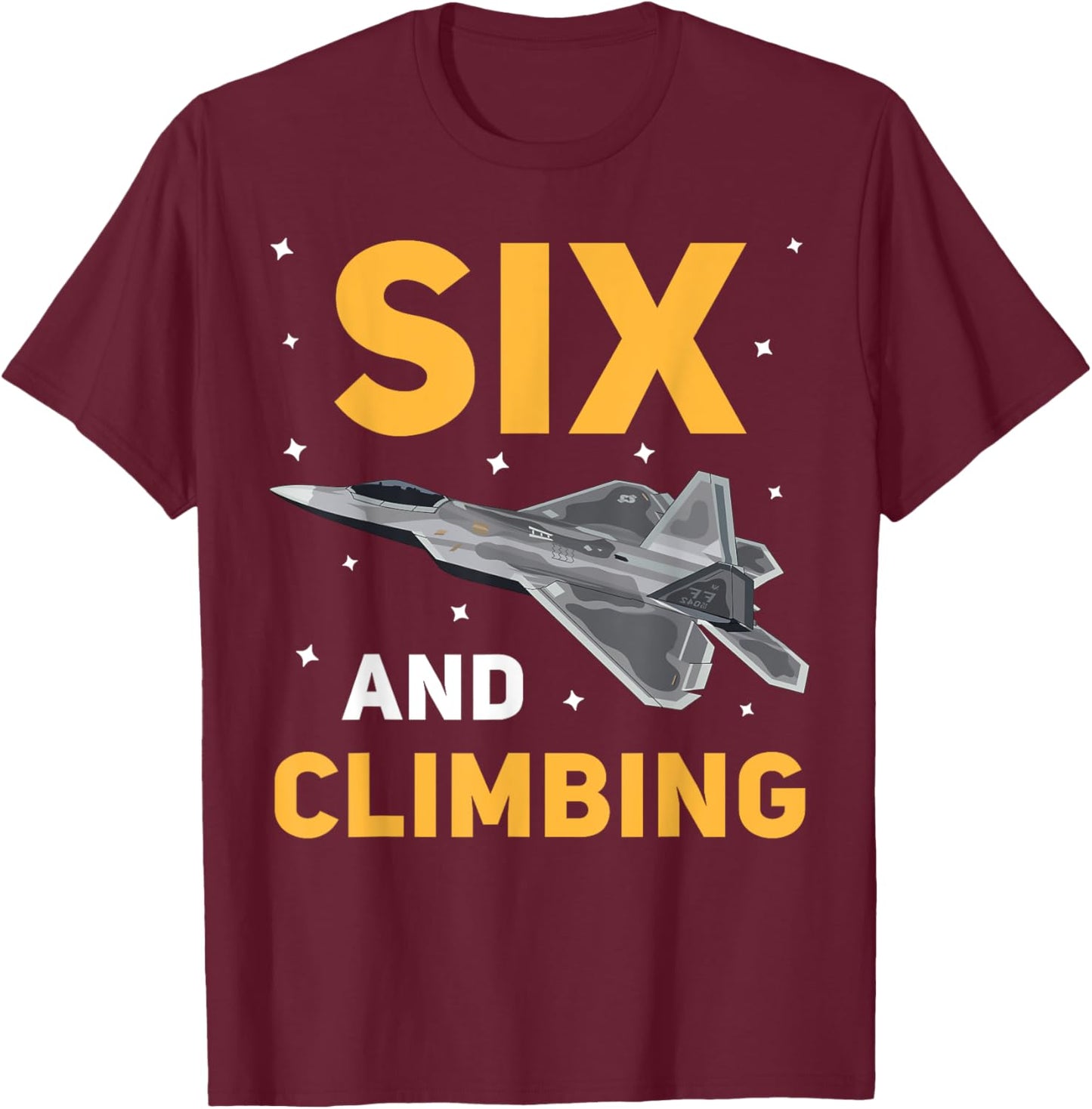 Jet Fighter Plane 6 Year Old Birthday Party For Boys T-Shirt - T-Shirt | Maroon