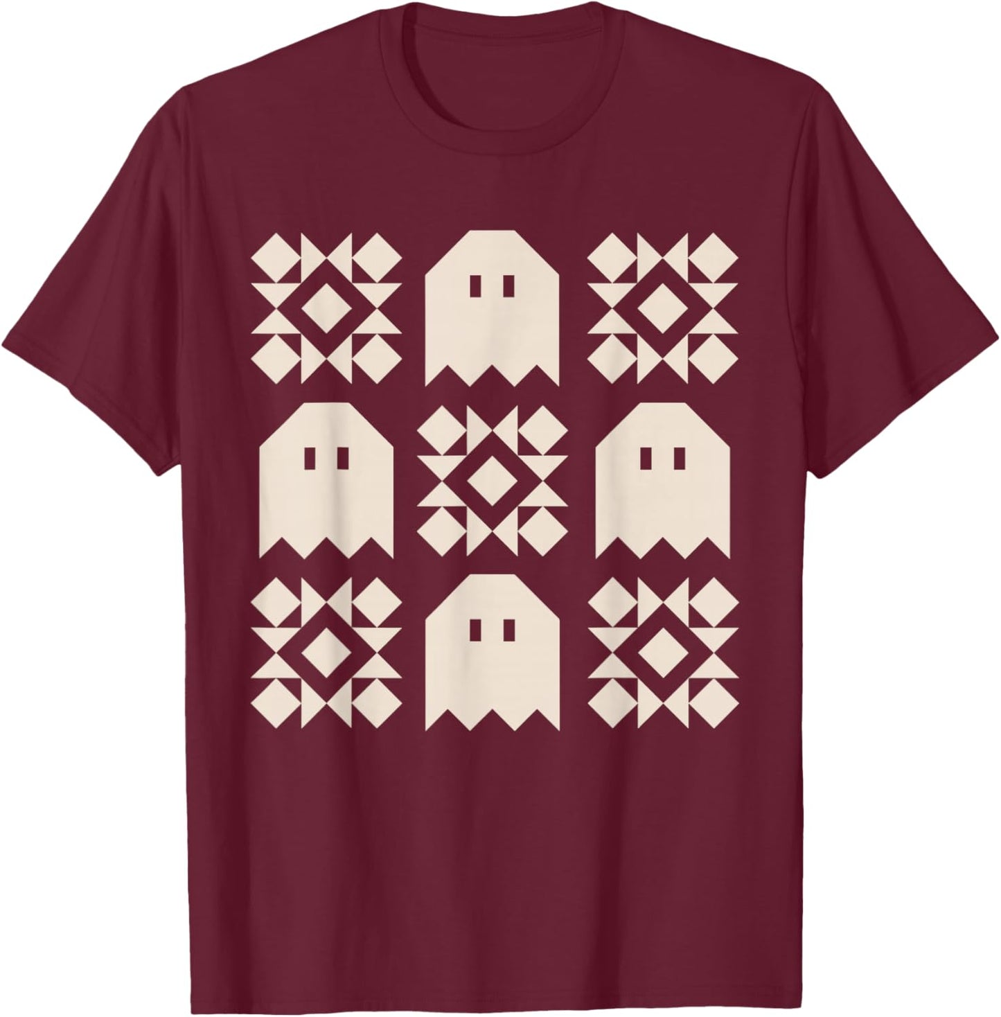 Ghost Quilt Block Halloween Quilting Ghost Block Quilter_ T-Shirt - T-Shirt | Maroon
