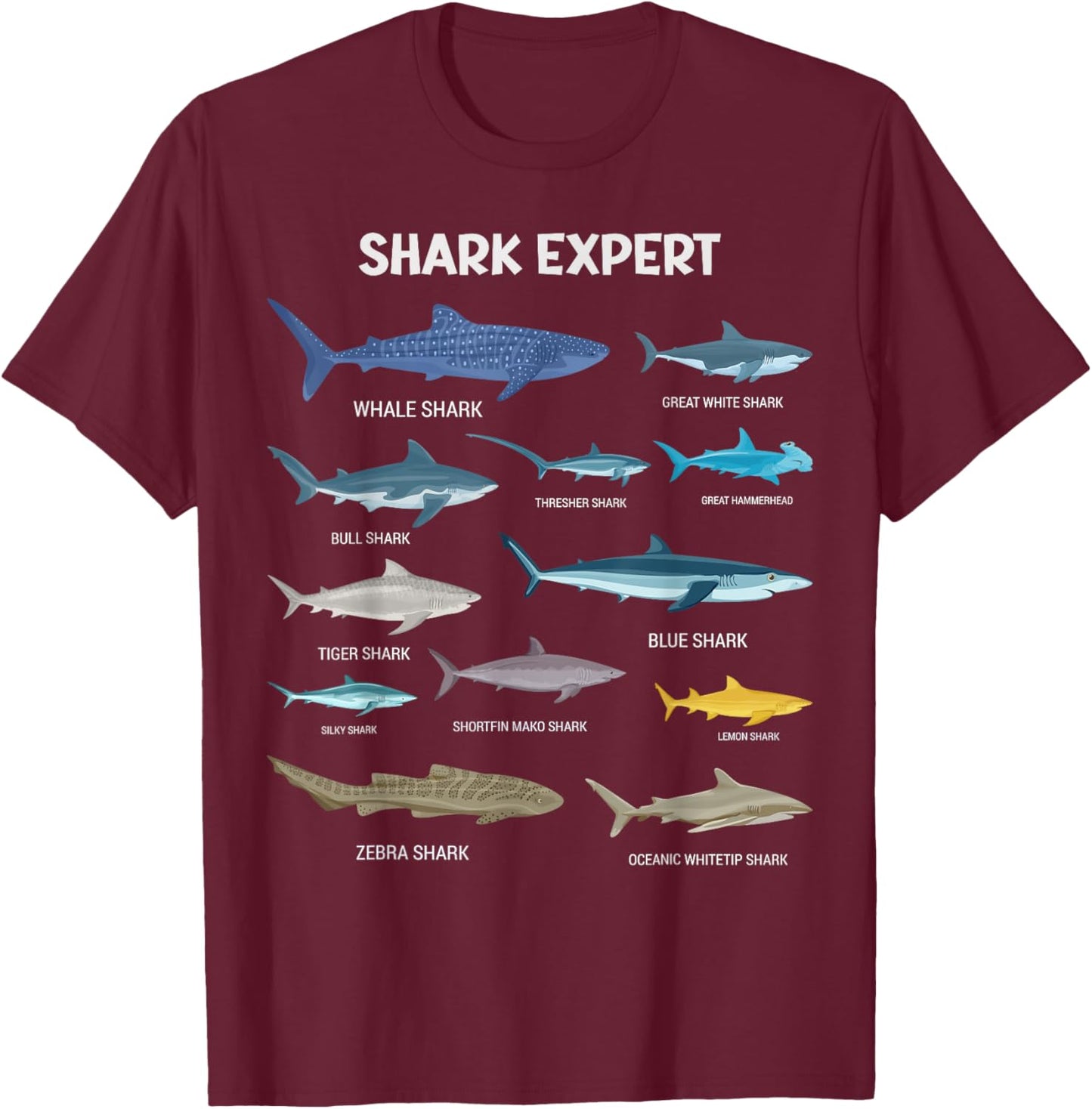 Shark Species , Kids & Toddler Boys Shark T-Shirt - T-Shirt | Maroon