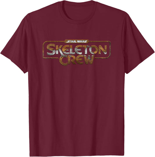 Star Wars Skeleton Crew Distressed Metal Title Logo T-Shirt - T-Shirt | Maroon
