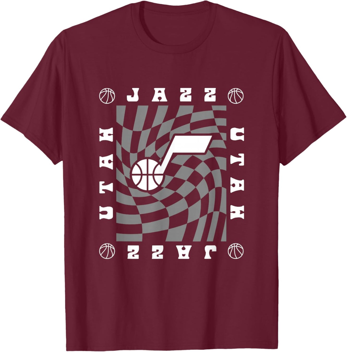 NBA Utah Jazz Retro Checkerboard Wave T-Shirt - T-Shirt | Maroon