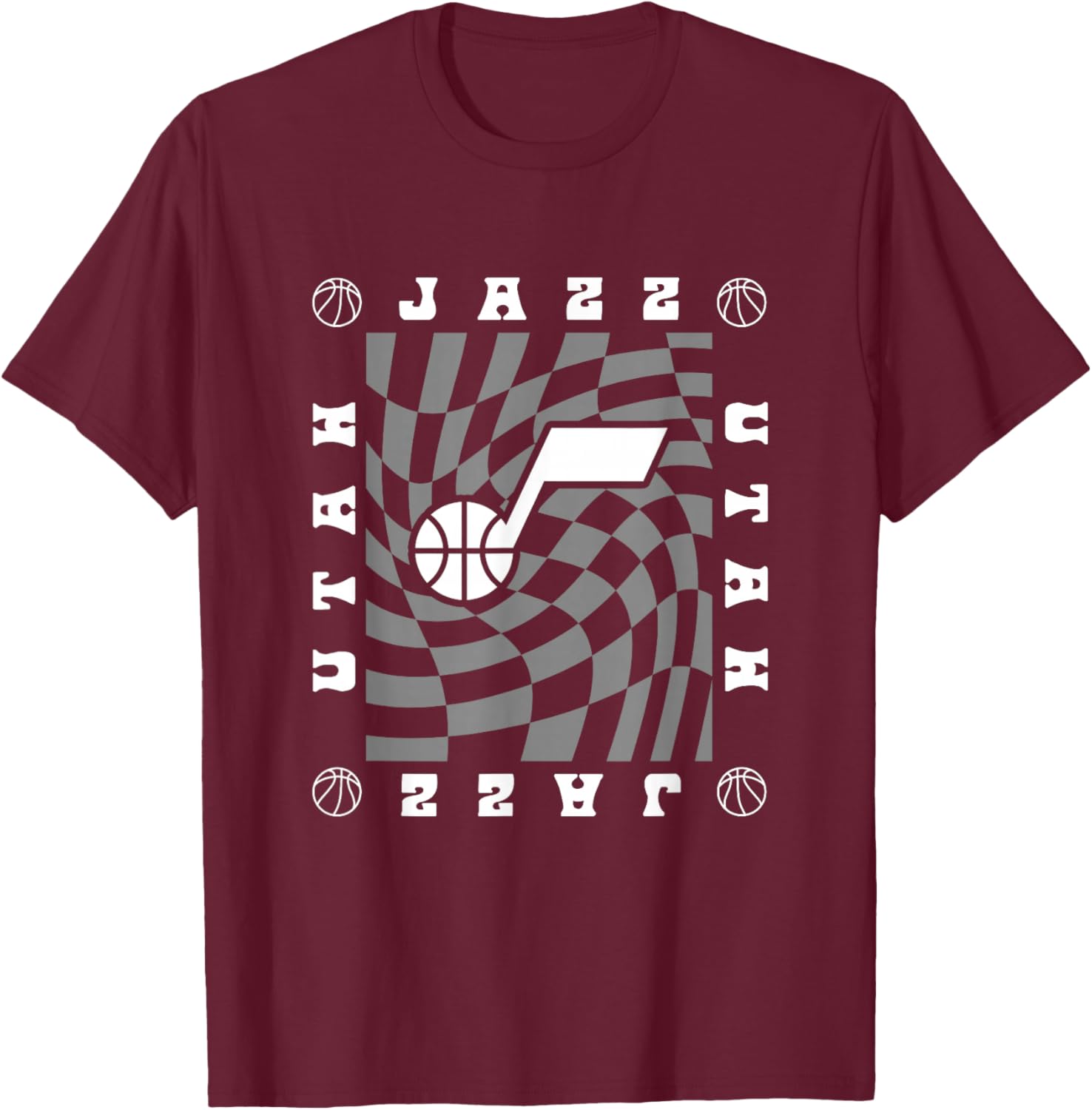 NBA Utah Jazz Retro Checkerboard Wave T-Shirt - T-Shirt | Maroon
