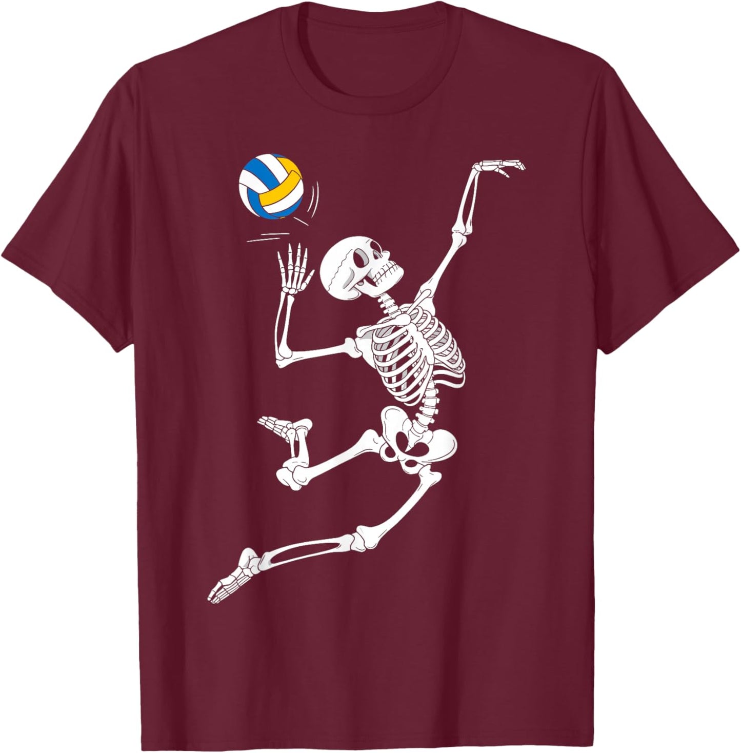 Funny Skeleton Playing Volleyball Lovers Spooky Halloween T-Shirt - T-Shirt | Maroon