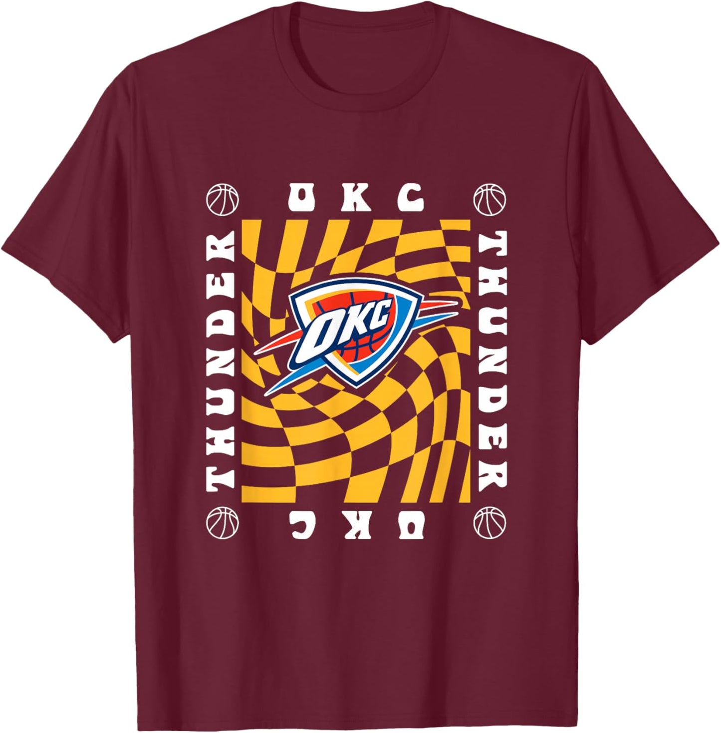 NBA Oklahoma City Thunder Retro Checkerboard Wave T-Shirt - T-Shirt | Maroon