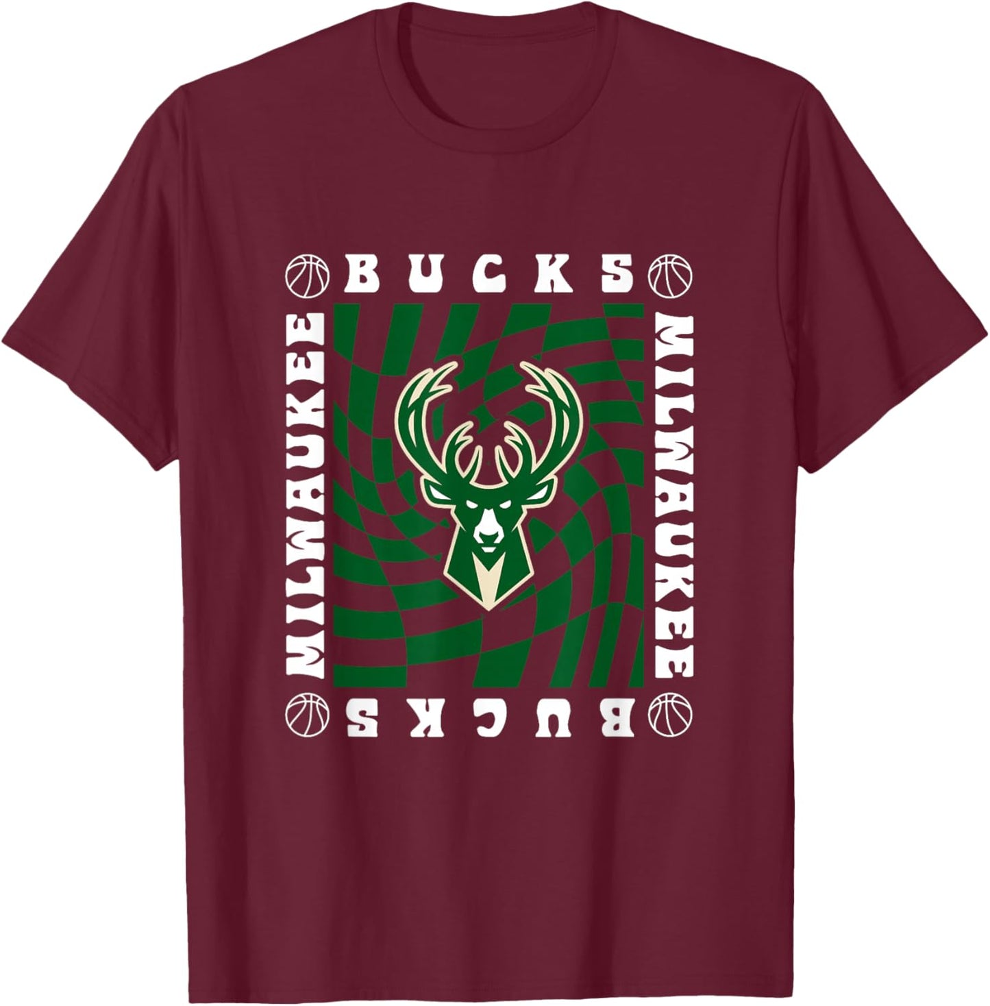 NBA Milwaukee Bucks Retro Checkerboard Wave T-Shirt - T-Shirt | Maroon