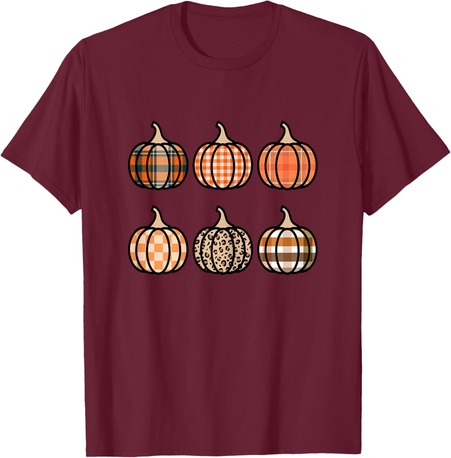 Plaid Pumpkin for Girls Fall 10-12 Teens Pumpkin Patch T-Shirt - T-Shirt | Maroon