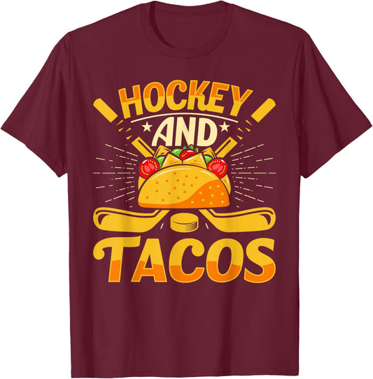 Hockey and Tacos Funny Ice Hockey Lover Youth Player Kids T-Shirt - T-Shirt | Maroon